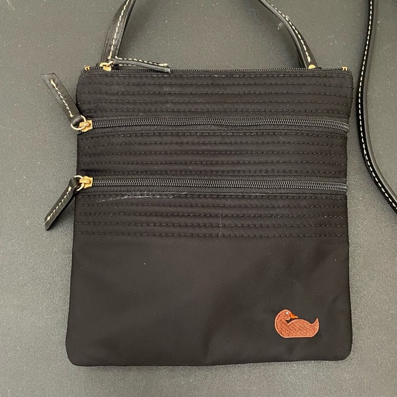 DOONEY & BOURKE North South Triple Zip Black Nylon Embroidered Duck Crossbody - Picture 9 of 15